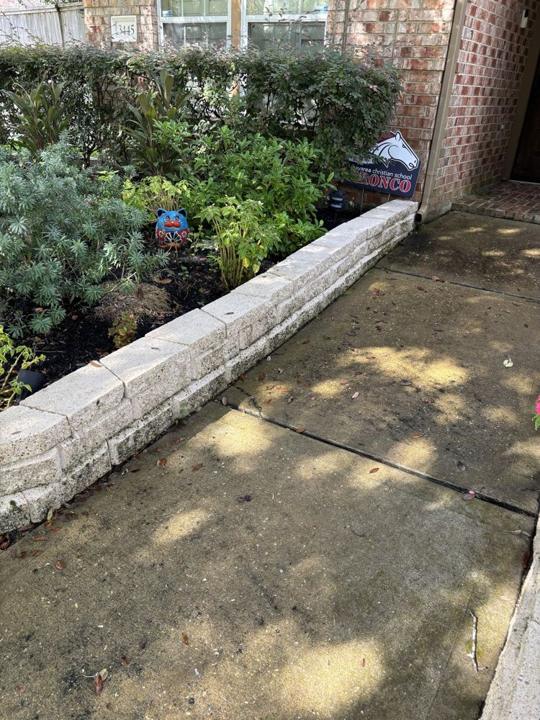 Planter wall and walkway before cleaning