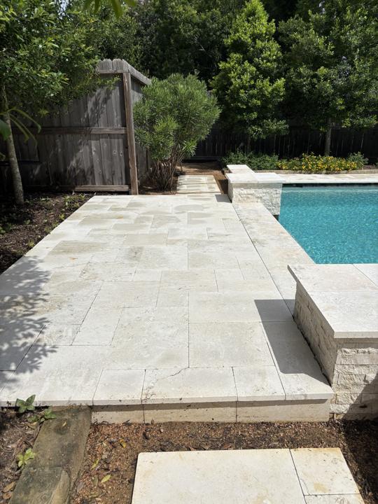 Travertine pool deck after cleaning