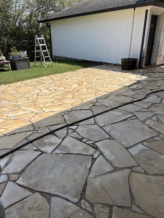 Flagstone patio after cleaning