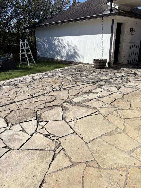 Flagstone patio before cleaning