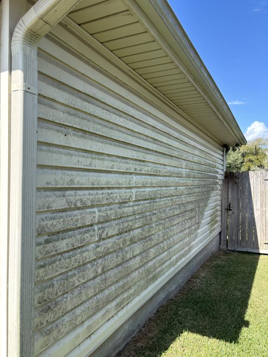 Vinyl siding wall before cleaning